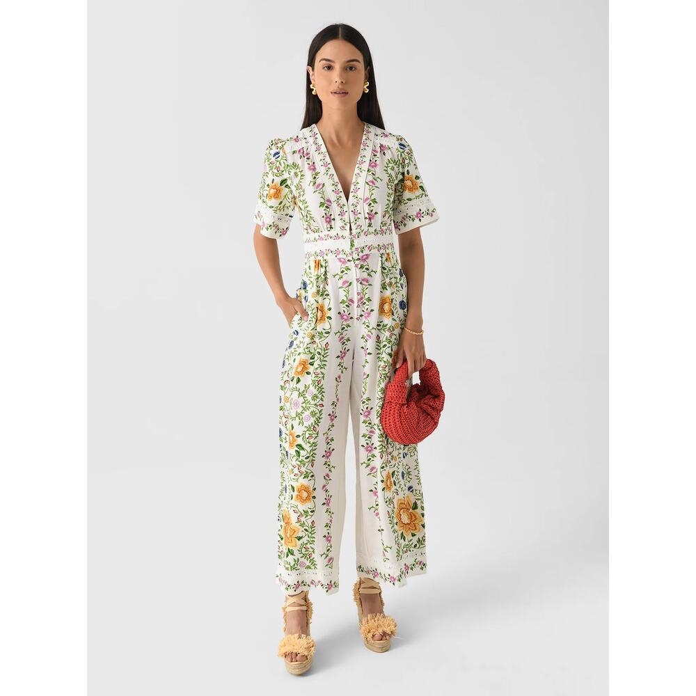 FARM Rio Folk Floral Linen Medium Wide-Leg Jumpsuit - Picture 5 of 16